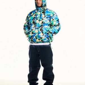 Awake NY Camo Puffer Jacket Blue Green Beige Logo Zipper Men's